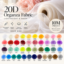 Load image into Gallery viewer, 20D Lightweight Organza Fabric – 145cm Wide × 10m Precut – 50 Colours