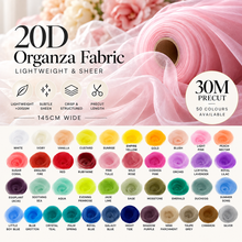Load image into Gallery viewer, 20D Lightweight Organza Fabric – 145cm Wide × 30m Precut – 50 Colours