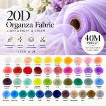 Load image into Gallery viewer, 20D Lightweight Organza Fabric – 145cm Wide × 40m Precut – 50 Colours