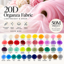 Load image into Gallery viewer, 20D Lightweight Organza Fabric – 145cm Wide × 50m Precut – 50 Colours