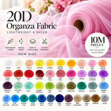 Load image into Gallery viewer, 20D Lightweight Organza Fabric – 70cm Wide × 10m Precut – 50 Colours