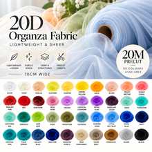 Load image into Gallery viewer, 20D Lightweight Organza Fabric – 70cm Wide × 20m Precut – 50 Colours