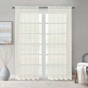 Megachest a pair of sheer Ivy checkered pattern voile curtain 56"widex2 with tie backs